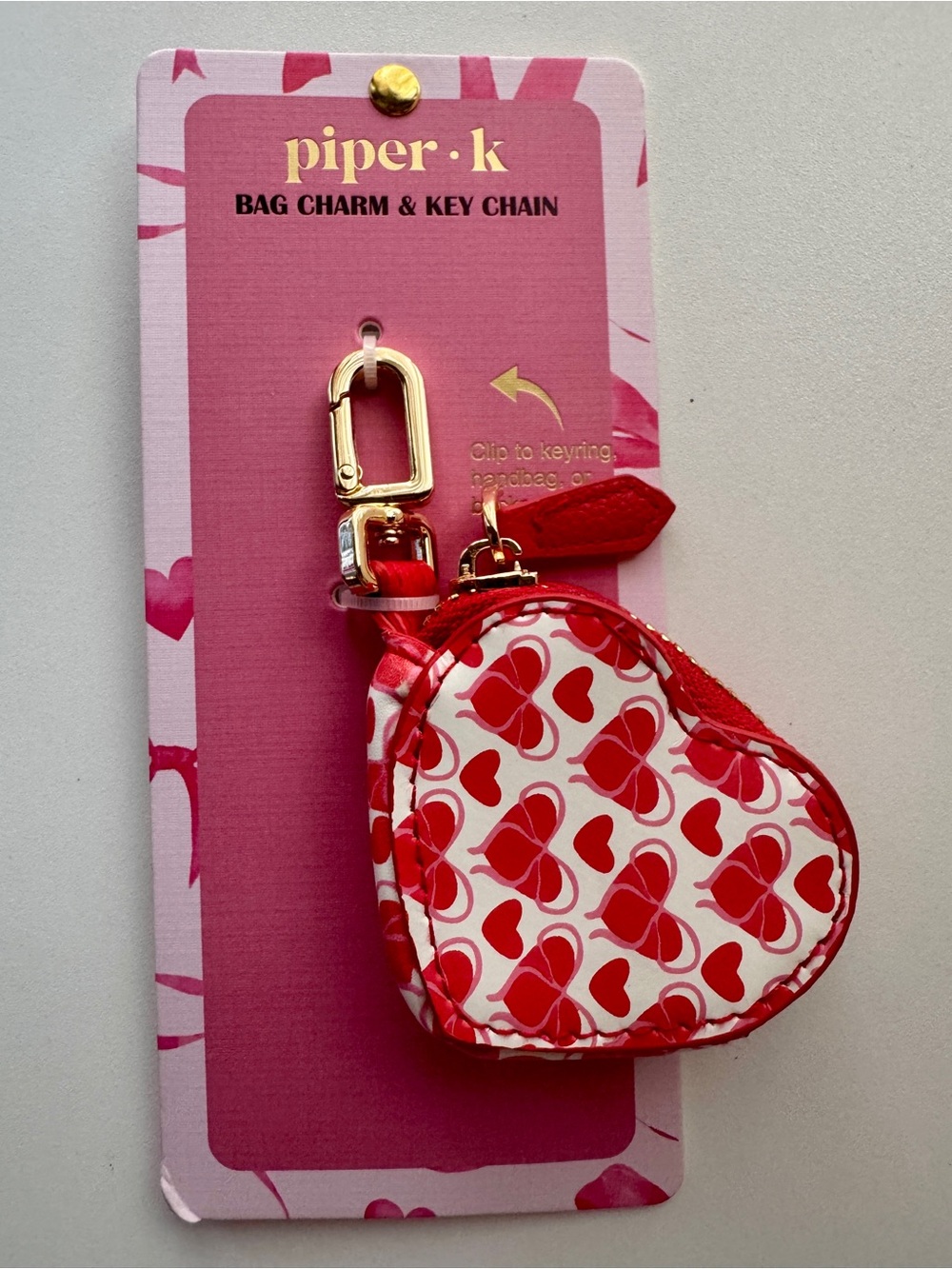 piper·k Red Heart Print Bag Charm & Key Chain